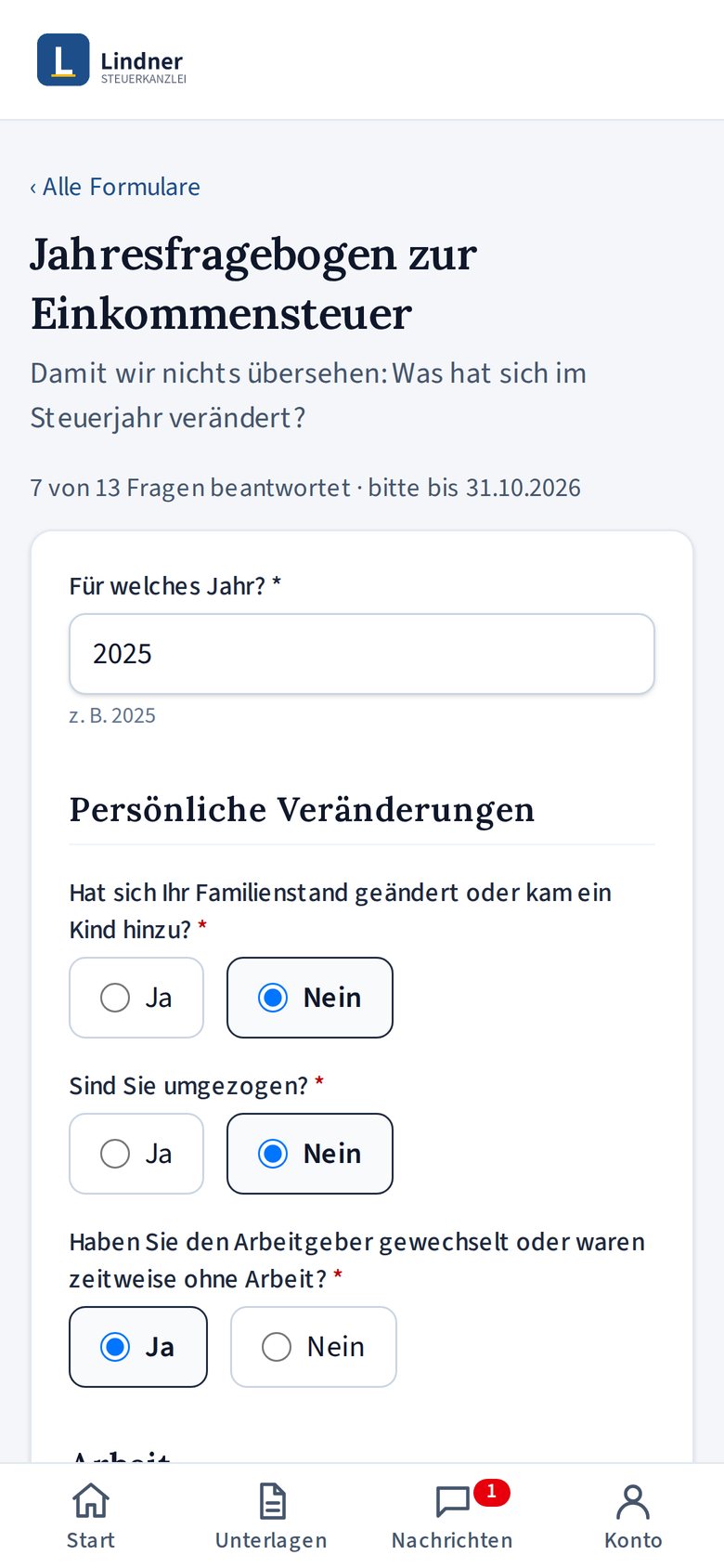 Kundenportal: Formular am Smartphone ausfüllen