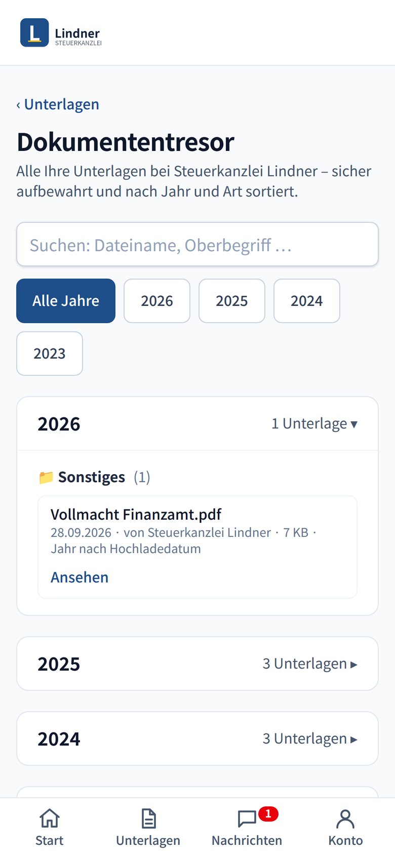 Dokumententresor nach Jahren sortiert