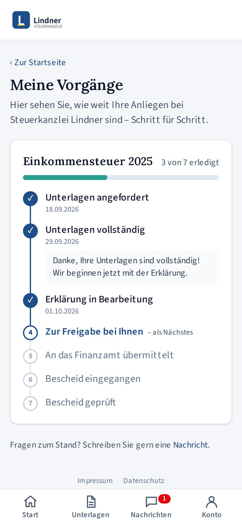 Kundenportal: Meine Vorgänge als Zeitleiste